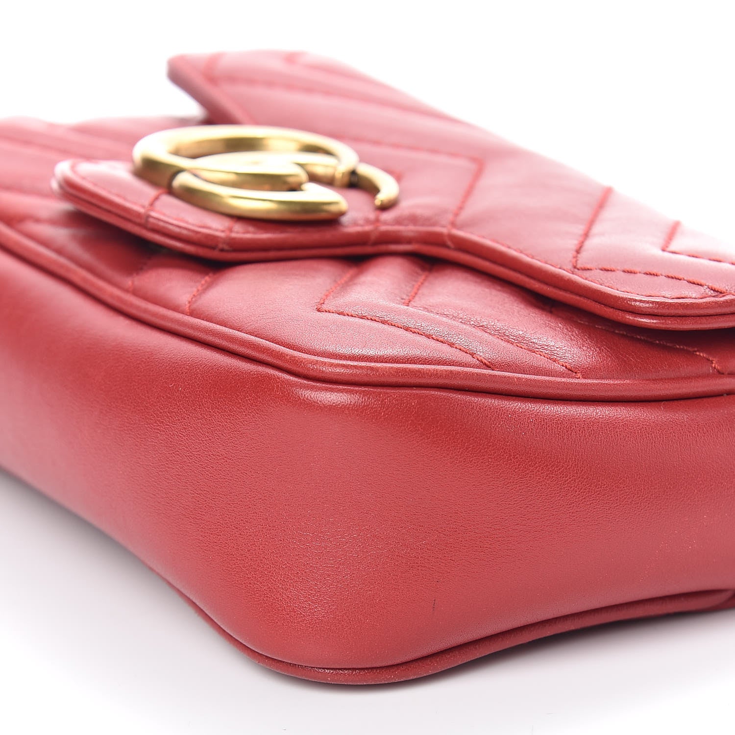 Gucci Calfskin Matelasse Super Mini GG Marmont Shoulder Bag Hibiscus Red 9 of 11