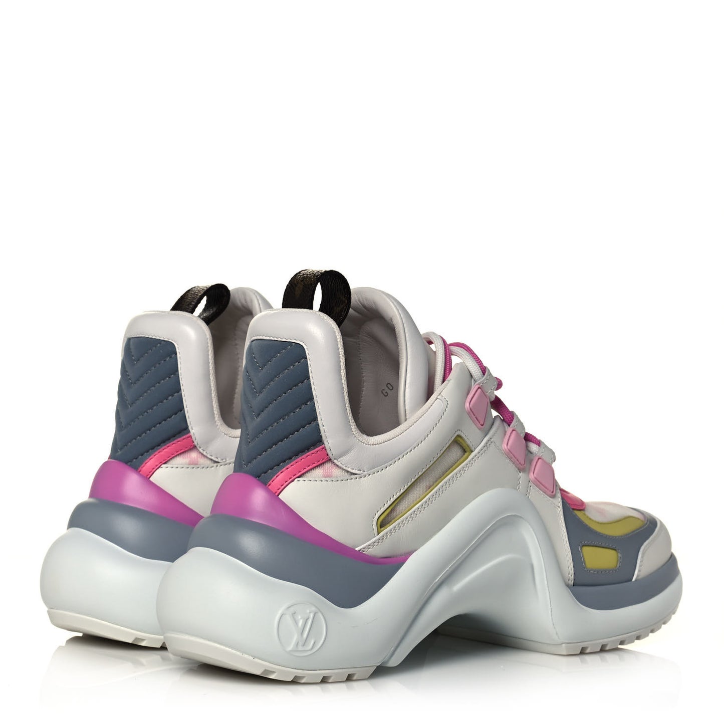 Calfskin Technical Nylon LV Archlight Sneakers 38 White Pink Yellow