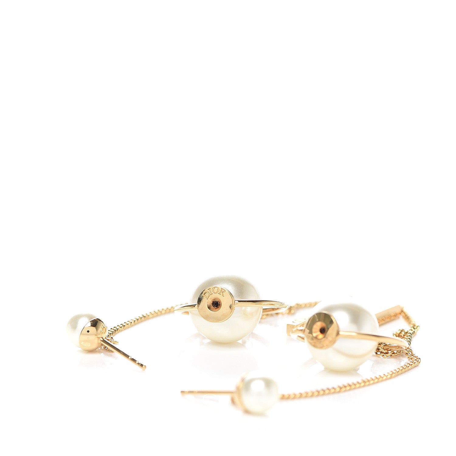 Christian Dior Pearl Tribales Dangle Chain Earrings Gold 4 of 5