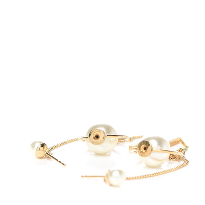 Christian Dior Pearl Tribales Dangle Chain Earrings Gold 4 of 5