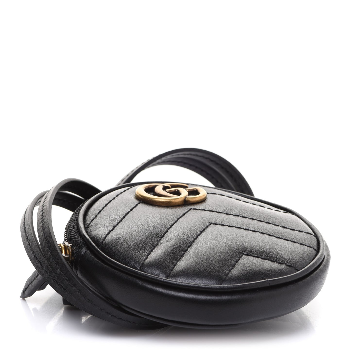 Calfskin Matelasse GG Marmont Round Mini Bag Black