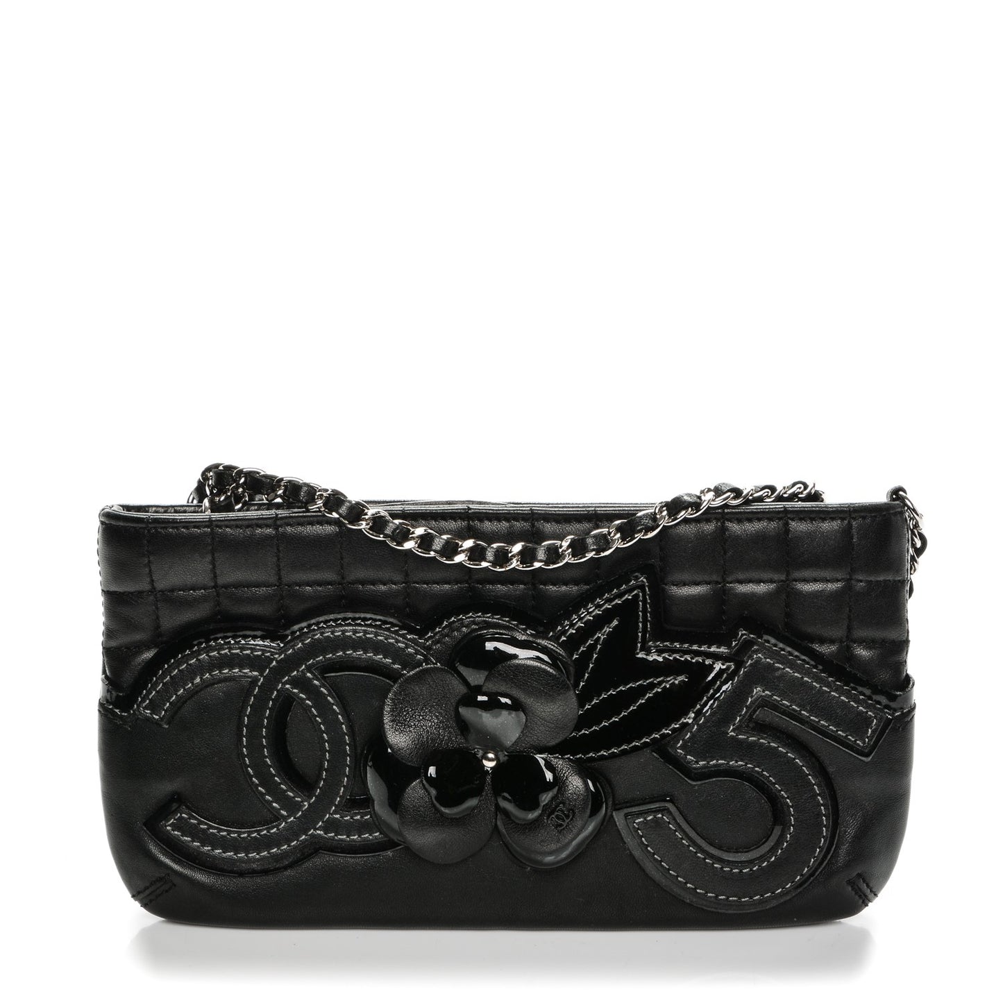 Lambskin Camellia N°5 Clutch Bag Black