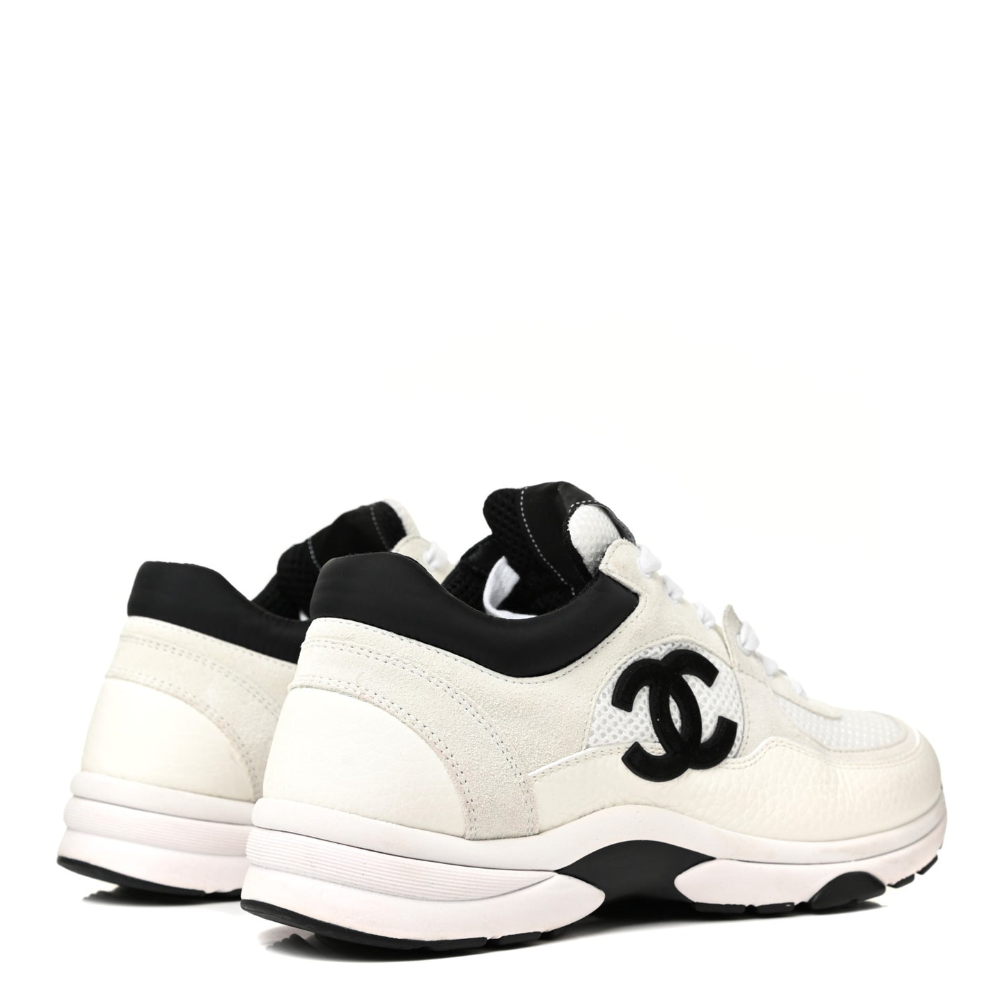 Mesh Suede Calfskin Grained Calfskin Womens CC Sneakers 39 White Black