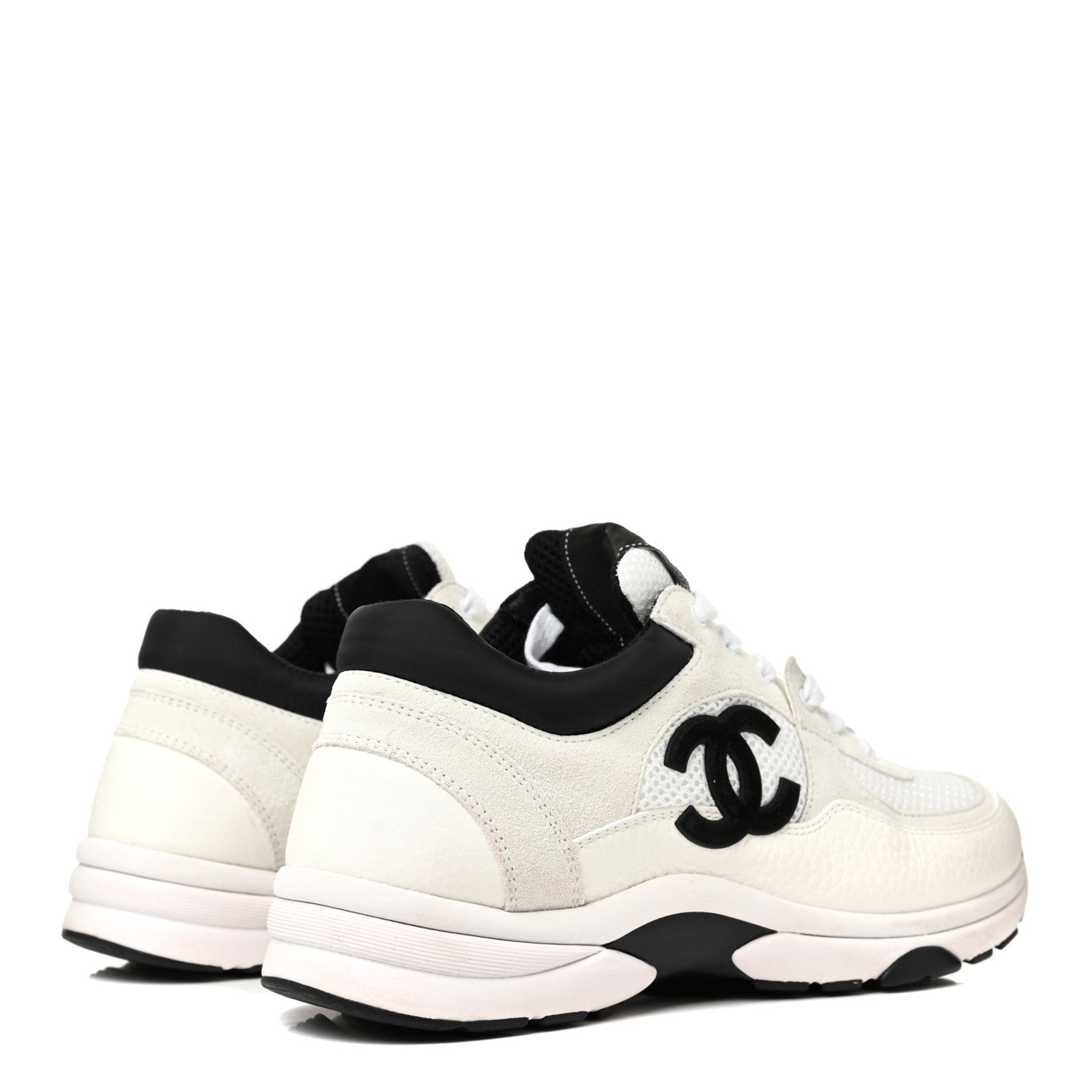 Chanel Mesh Suede Calfskin Grained Calfskin Womens CC Sneakers 39 White Black 5 of 17