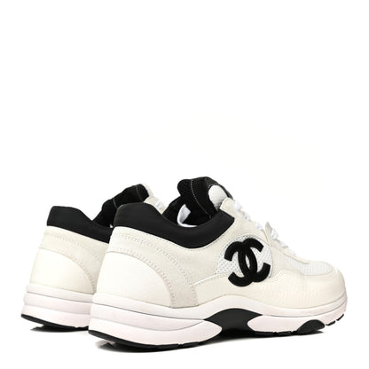 Chanel Mesh Suede Calfskin Grained Calfskin Womens CC Sneakers 39 White Black 5 of 17