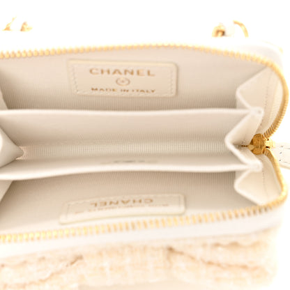 Chanel Tweed Quilted Bow Flap Card Holder On Chain White 5 of 12