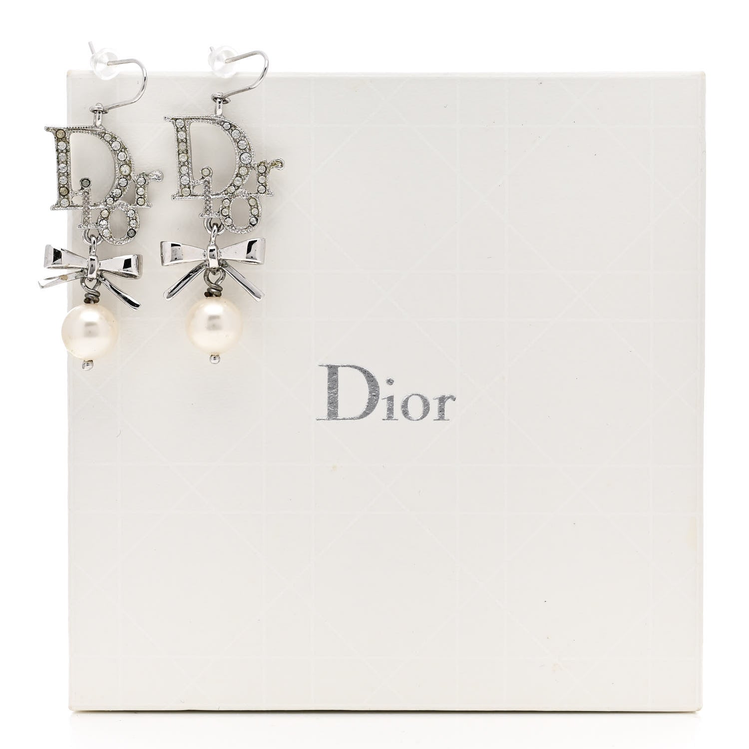 Christian Dior Crystal Pearl Bow Earrings Silver 4 of 4
