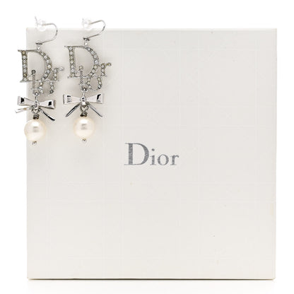 Christian Dior Crystal Pearl Bow Earrings Silver 4 of 4