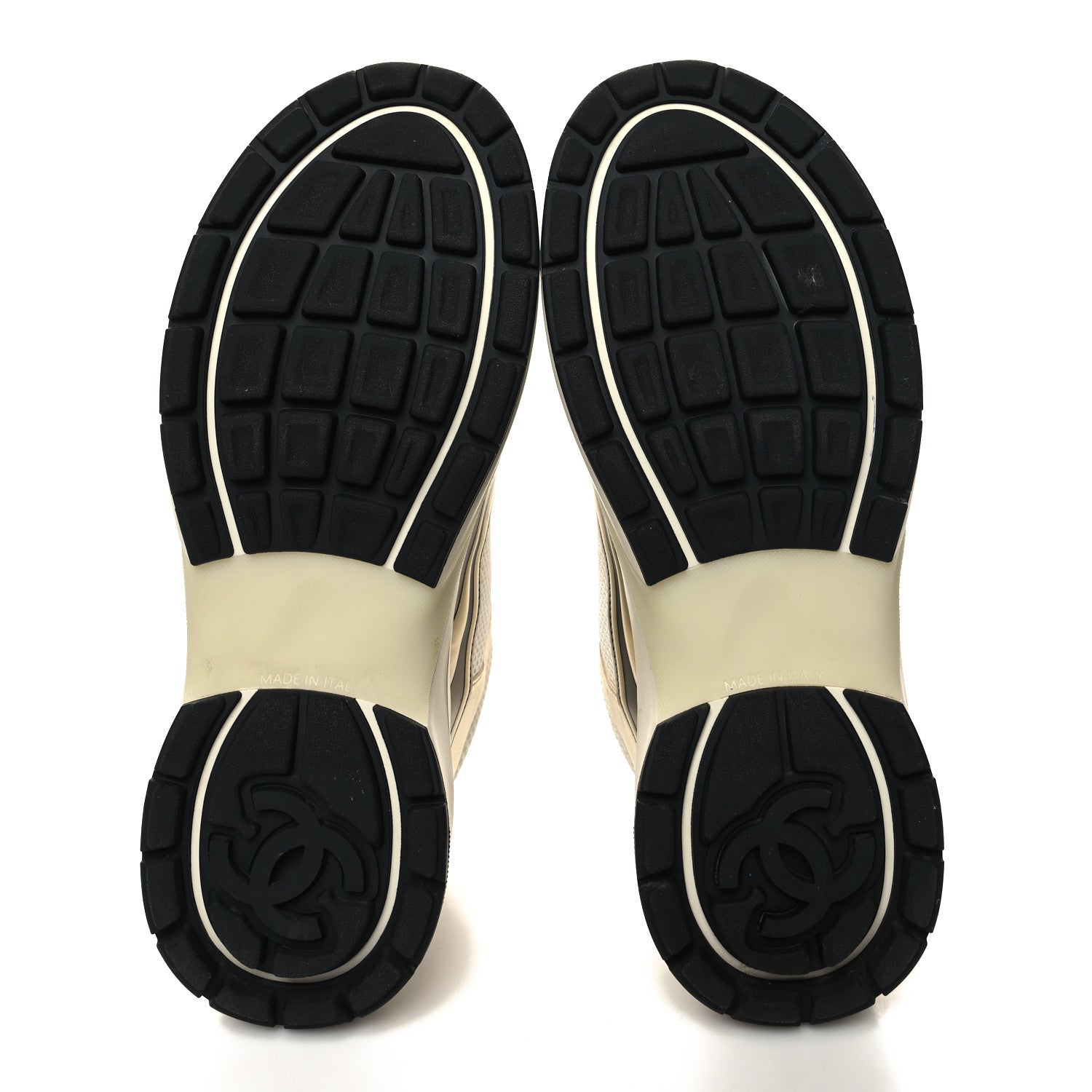 Chanel Fabric Laminated Calfskin Stretch CC Sneakers 41 White Gold Silver 5 of 10