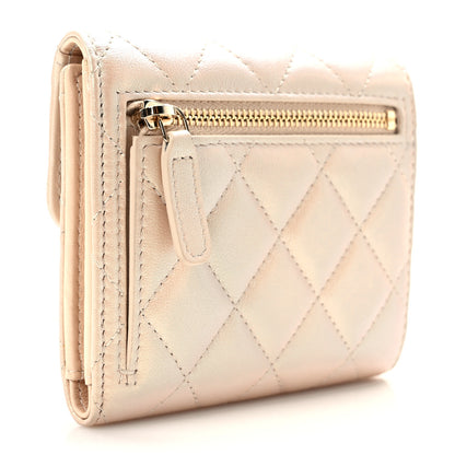Chanel Iridescent Calfskin Quilted Compact Flap Wallet Beige 3 of 9