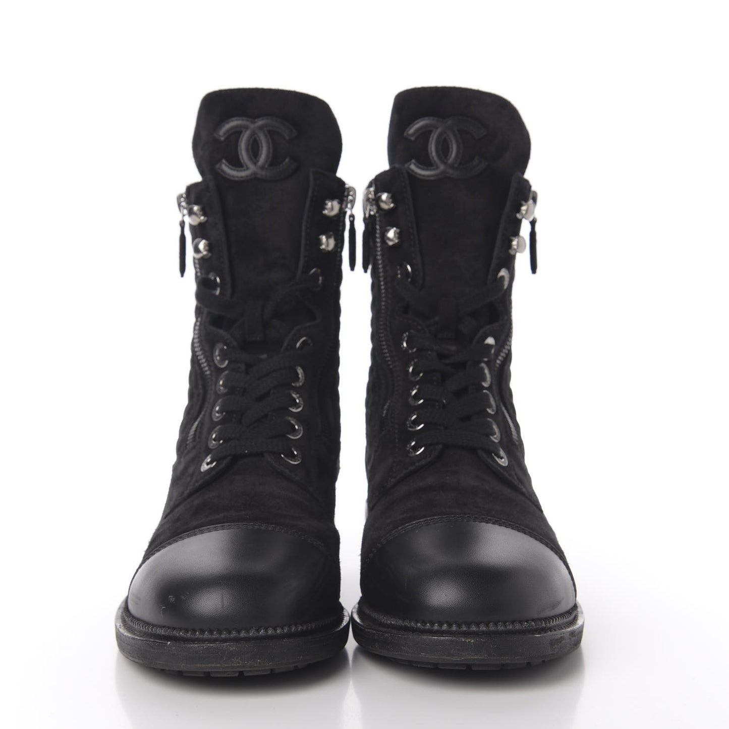 Suede Quilted CC Lace Up Combat Boots 41.5 Black