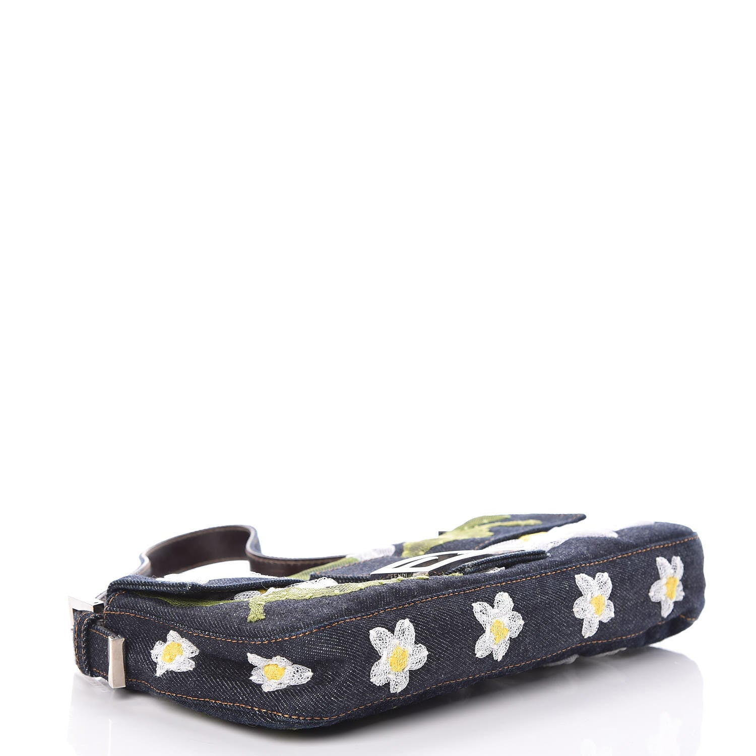 Fendi Denim Flower Applique Baguette Blue 4 of 8