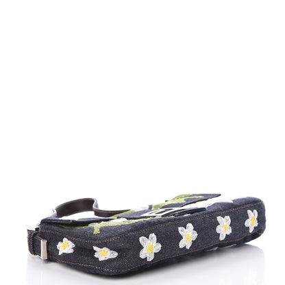 Fendi Denim Flower Applique Baguette Blue 4 of 8
