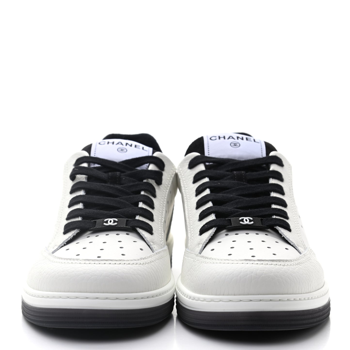 Grained Calfskin Fabric Womens Logo Sneakers 41 White Black