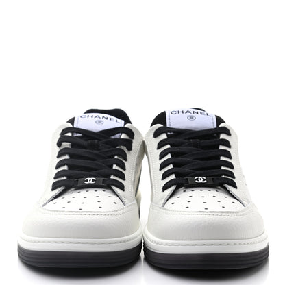 Chanel Grained Calfskin Fabric Womens Logo Sneakers 41 White Black 2 of 8