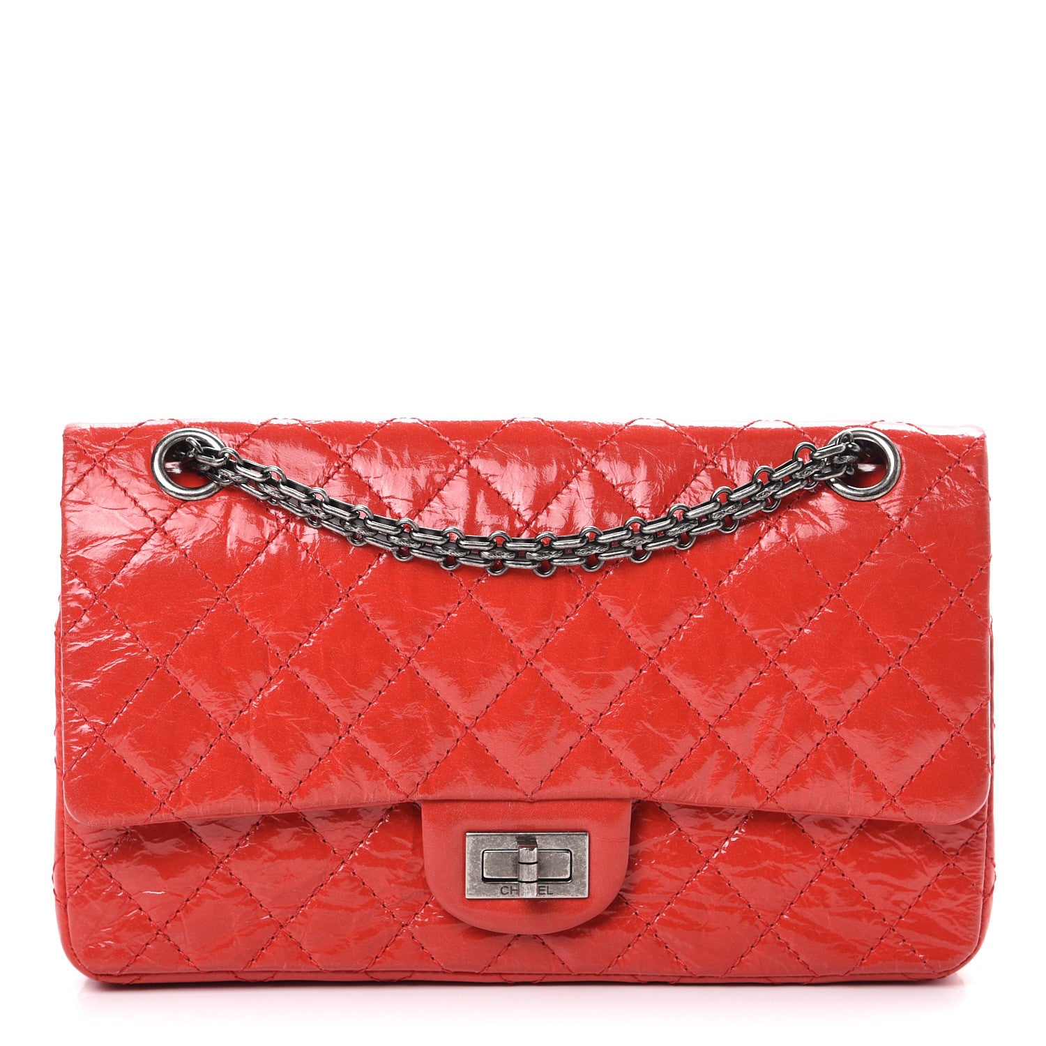 Chanel Patent Distressed Calfskin Quilted 2.55 Reissue 225 Flap Red 1 of 11