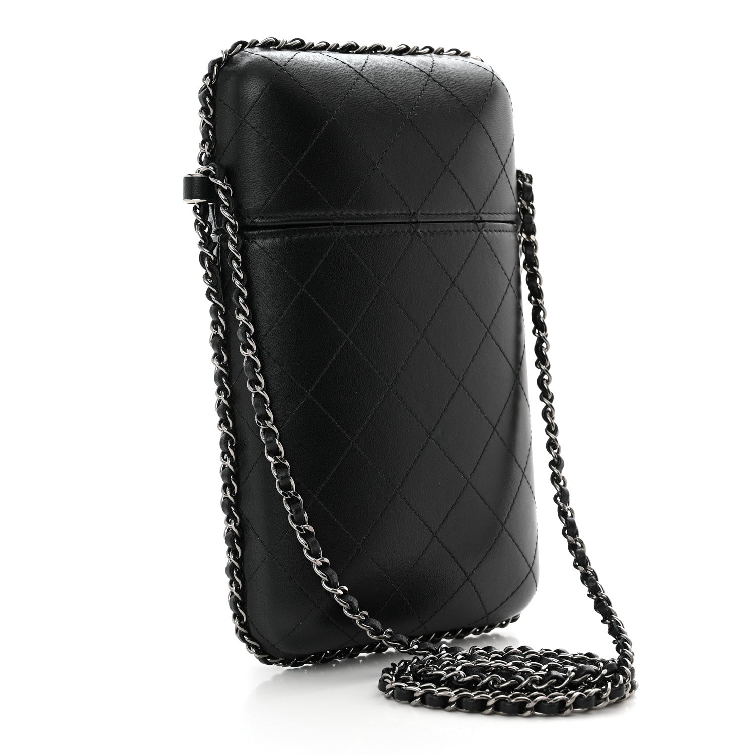 Chanel Lambskin Quilted Chain Around Phone Holder Black 3 of 10