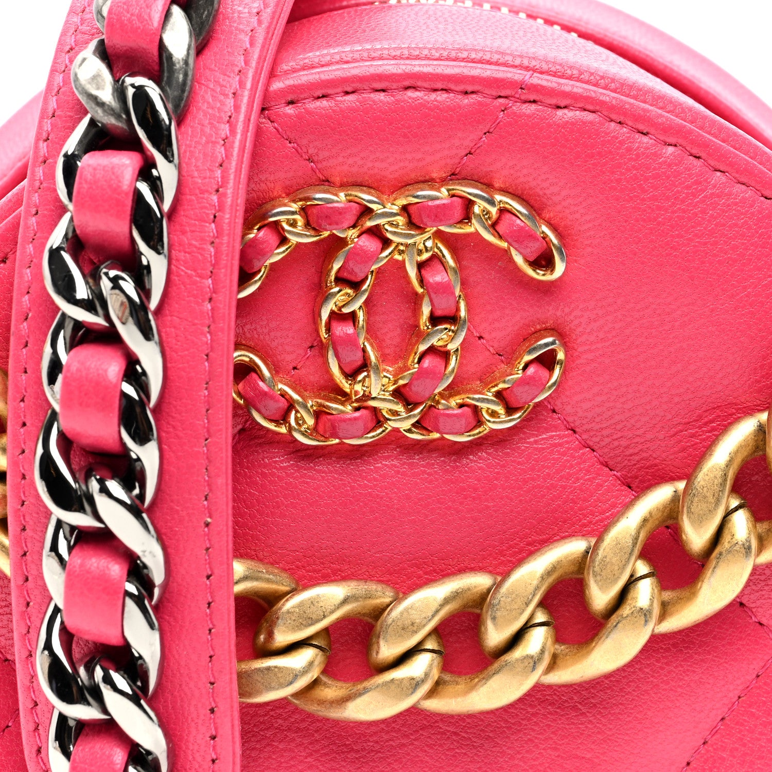 Chanel Goatskin Quilted Chanel 19 Round Clutch With Chain Dark Pink 8 of 10