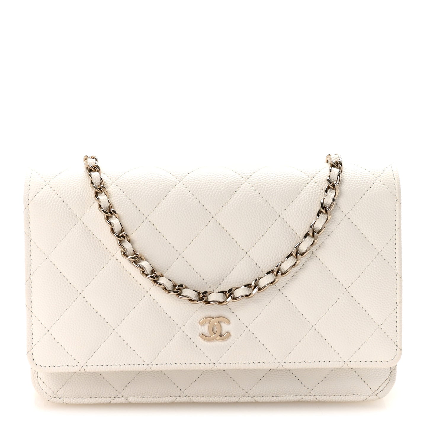 Caviar Quilted Wallet On Chain WOC White