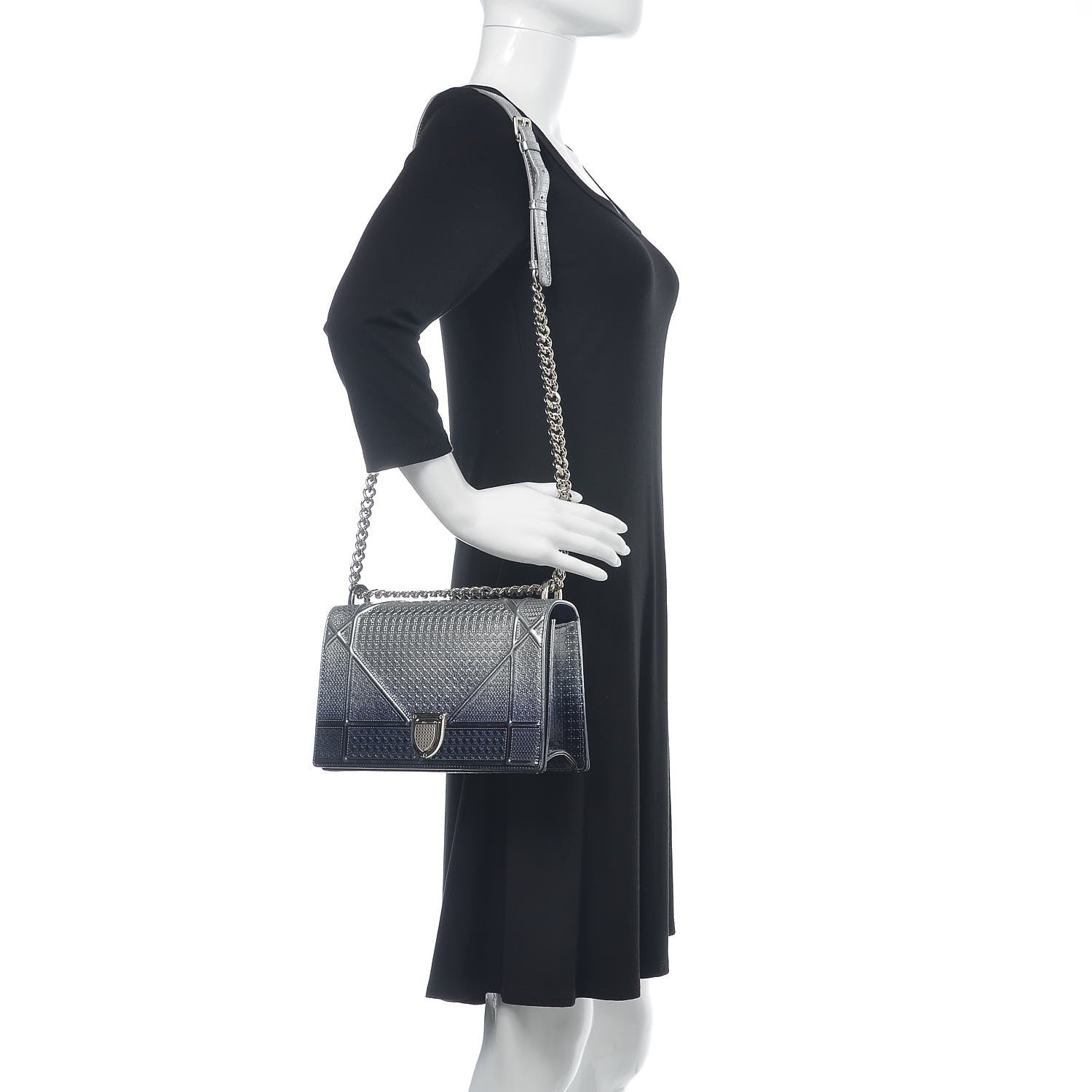 Christian Dior Metallic Patent Micro-Cannage Gradient Medium Diorama Flap Bag Silver Blue 2 of 12