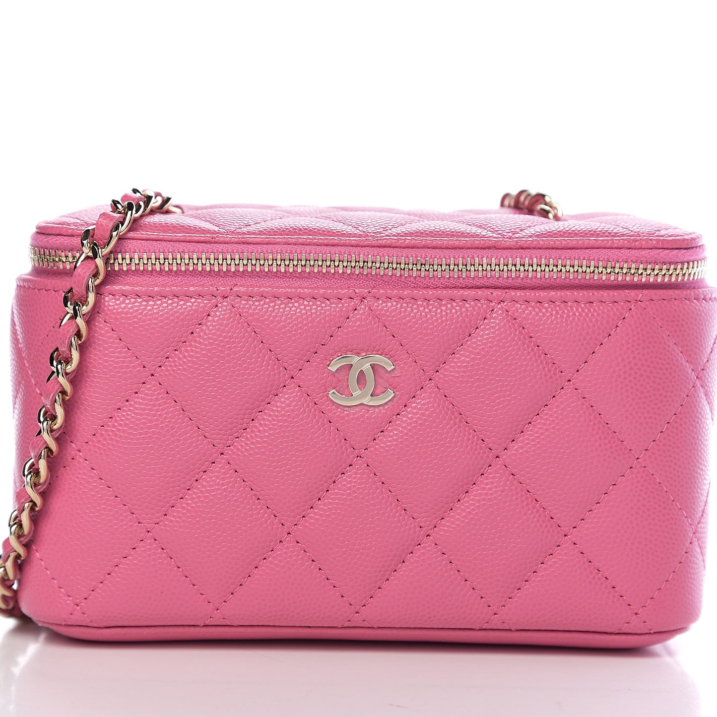 Caviar Quilted Small Vanity Case With Chain Pink