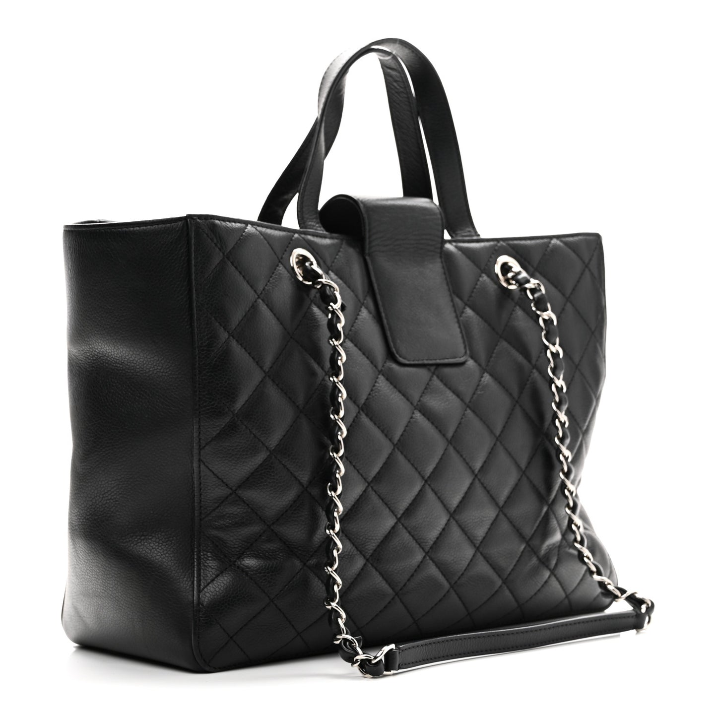 Caviar Quilted Large CC Box Shopping Tote Black