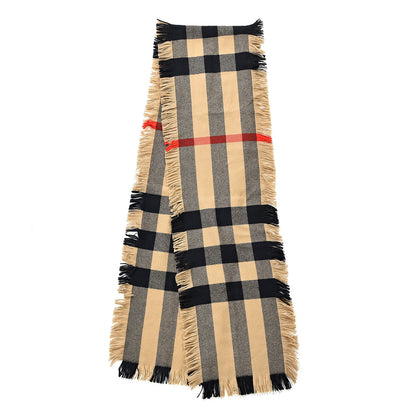 Burberry Wool Half Mega Check Fringe Scarf Camel 2 of 3