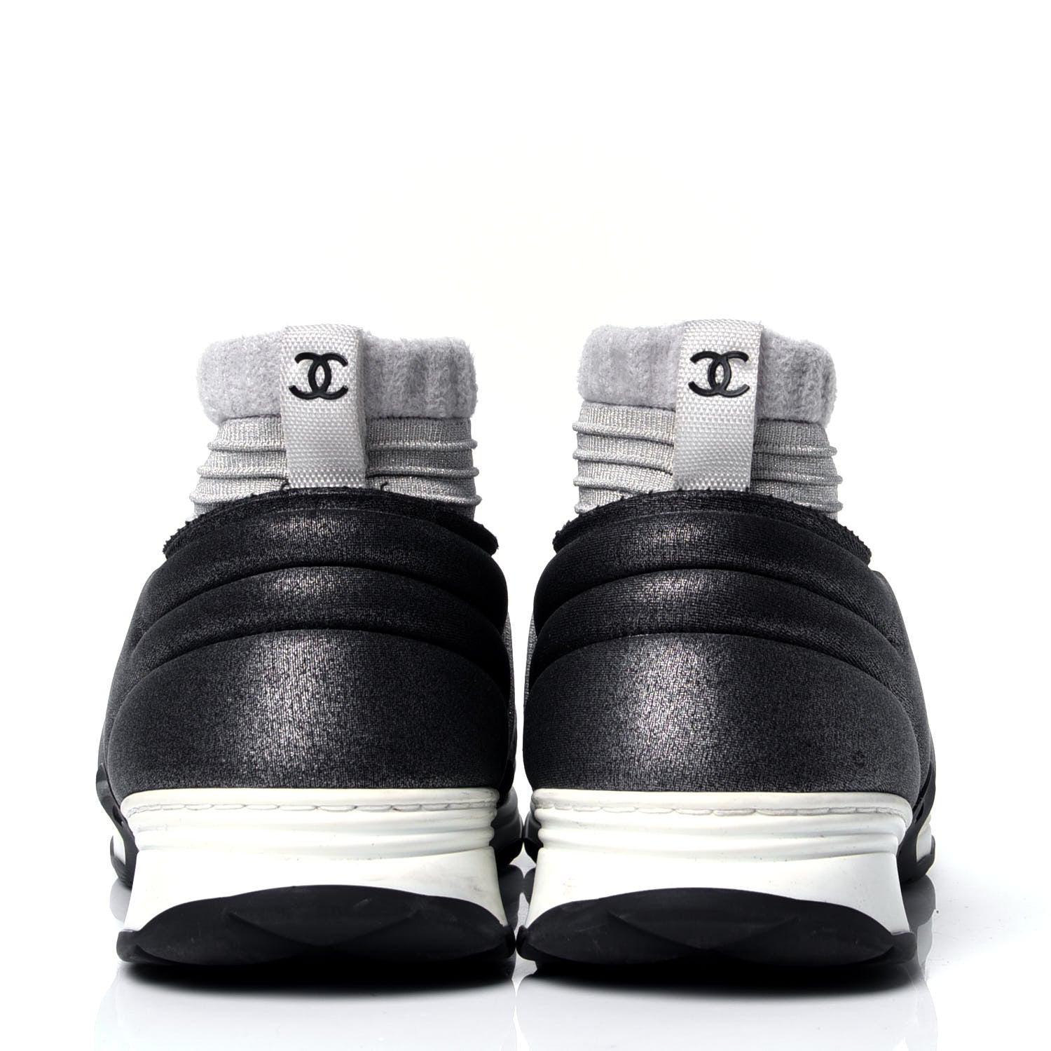 Chanel Glitter Stretch Fabric CC Sneakers 39 Grey Black 3 of 6