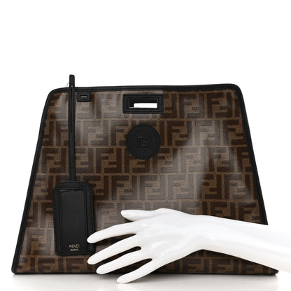 Fendi Glazed Fabric Vitello Century FF 1974 Stamp Patch Medium Peekaboo Defender Cover Mogano Panna Black 3 of 11