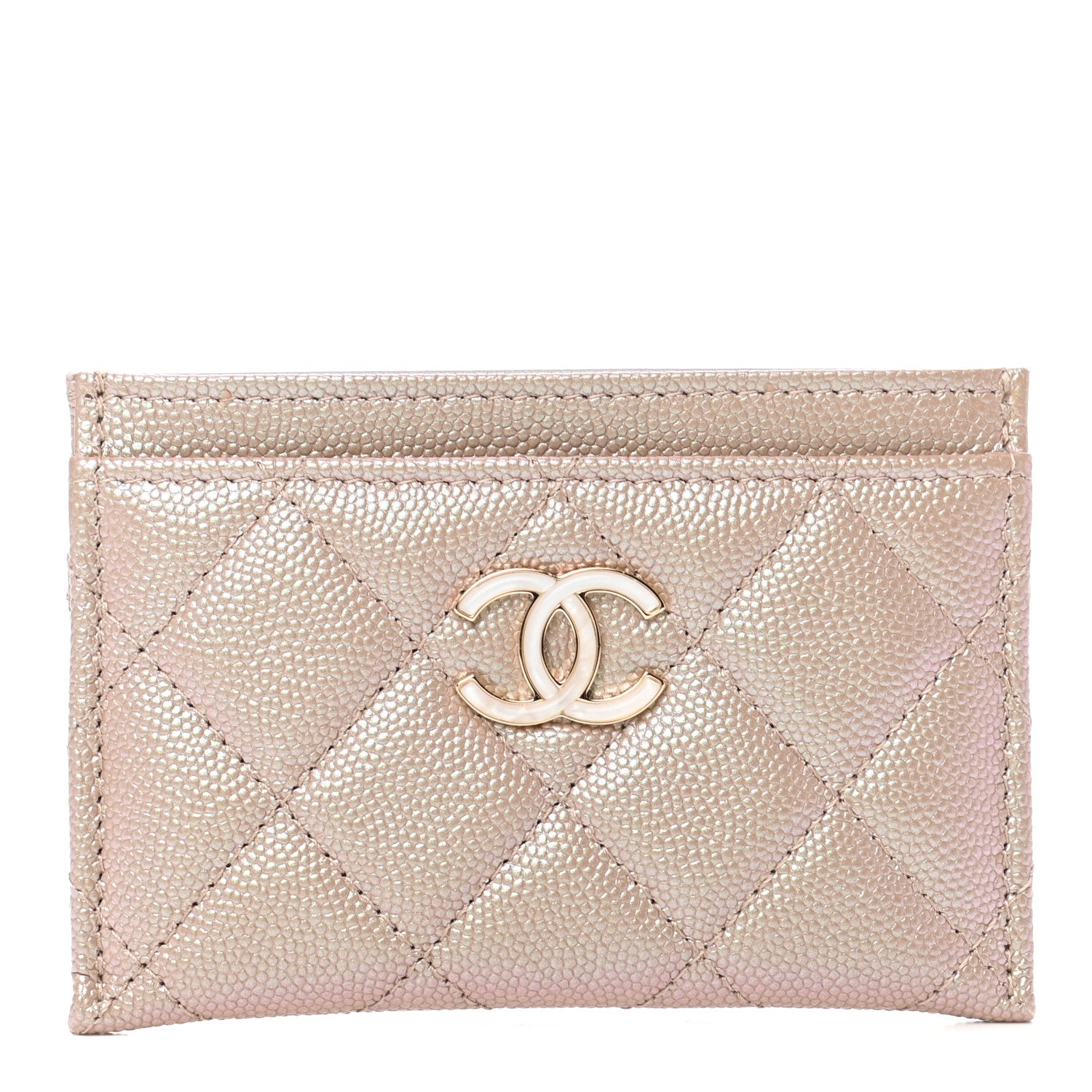 Chanel Iridescent Caviar Quilted Card Holder Beige 1 of 9