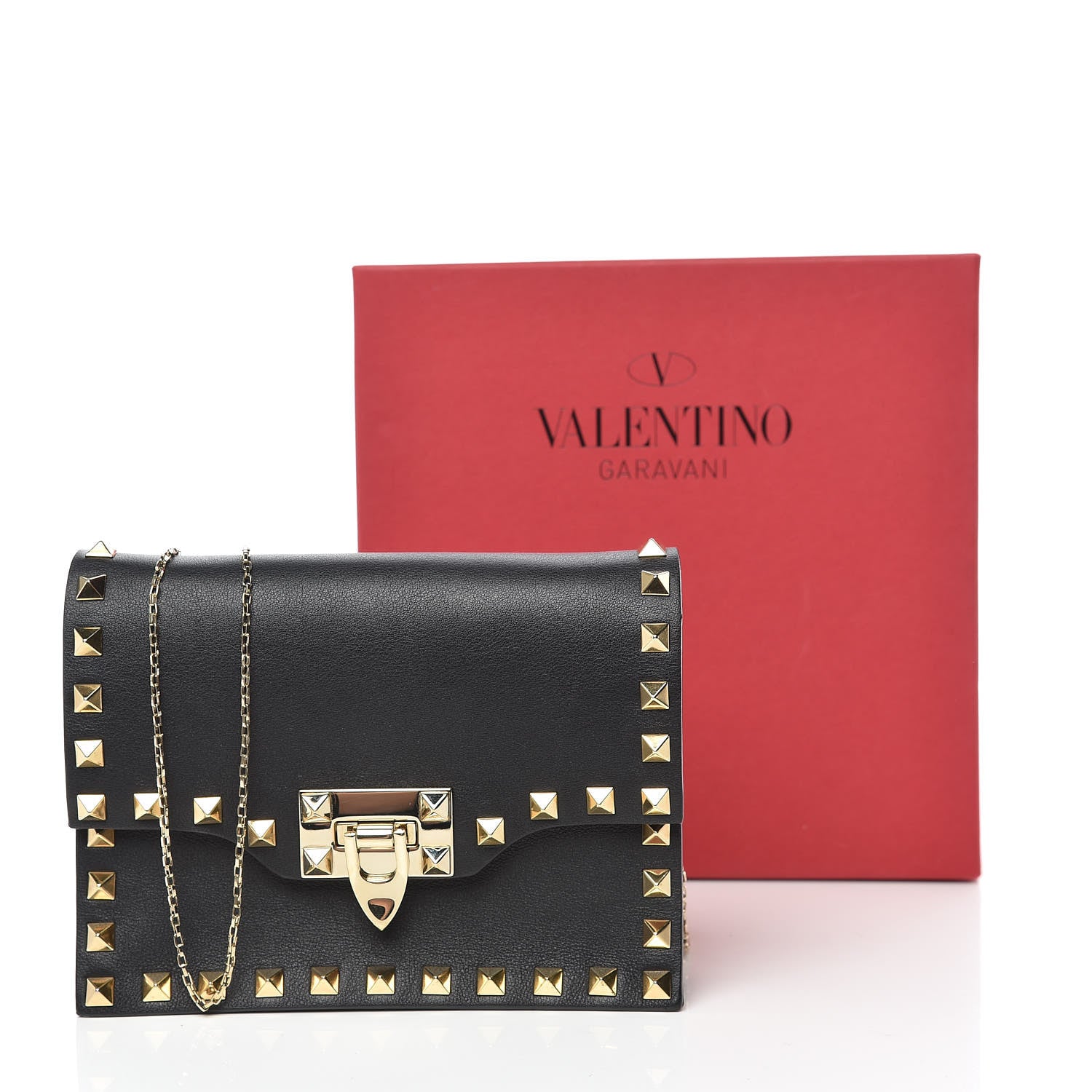 Valentino Garavani Vitello Rockstud Flip Lock Chain Crossbody Bag Black 11 of 11