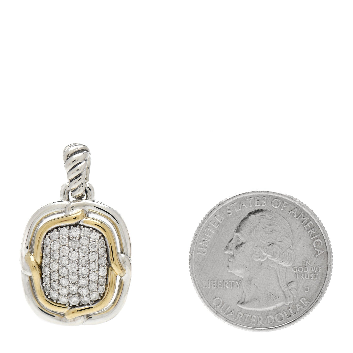 David Yurman Sterling Silver 18K Yellow Gold Diamond Pave 14mm Labyrinth Pendant 2 of 4