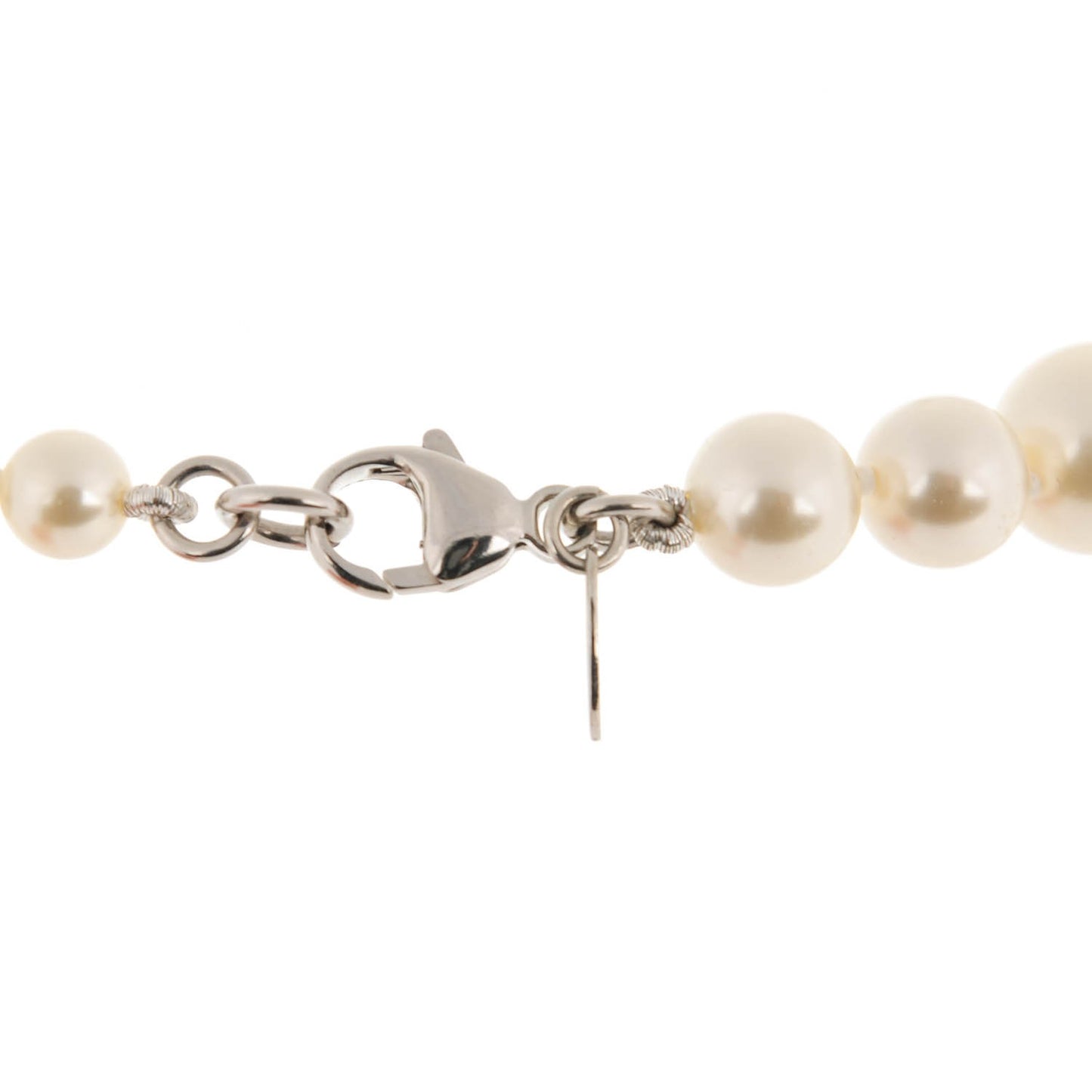 Graduated Pearl CC Long Necklace Silver