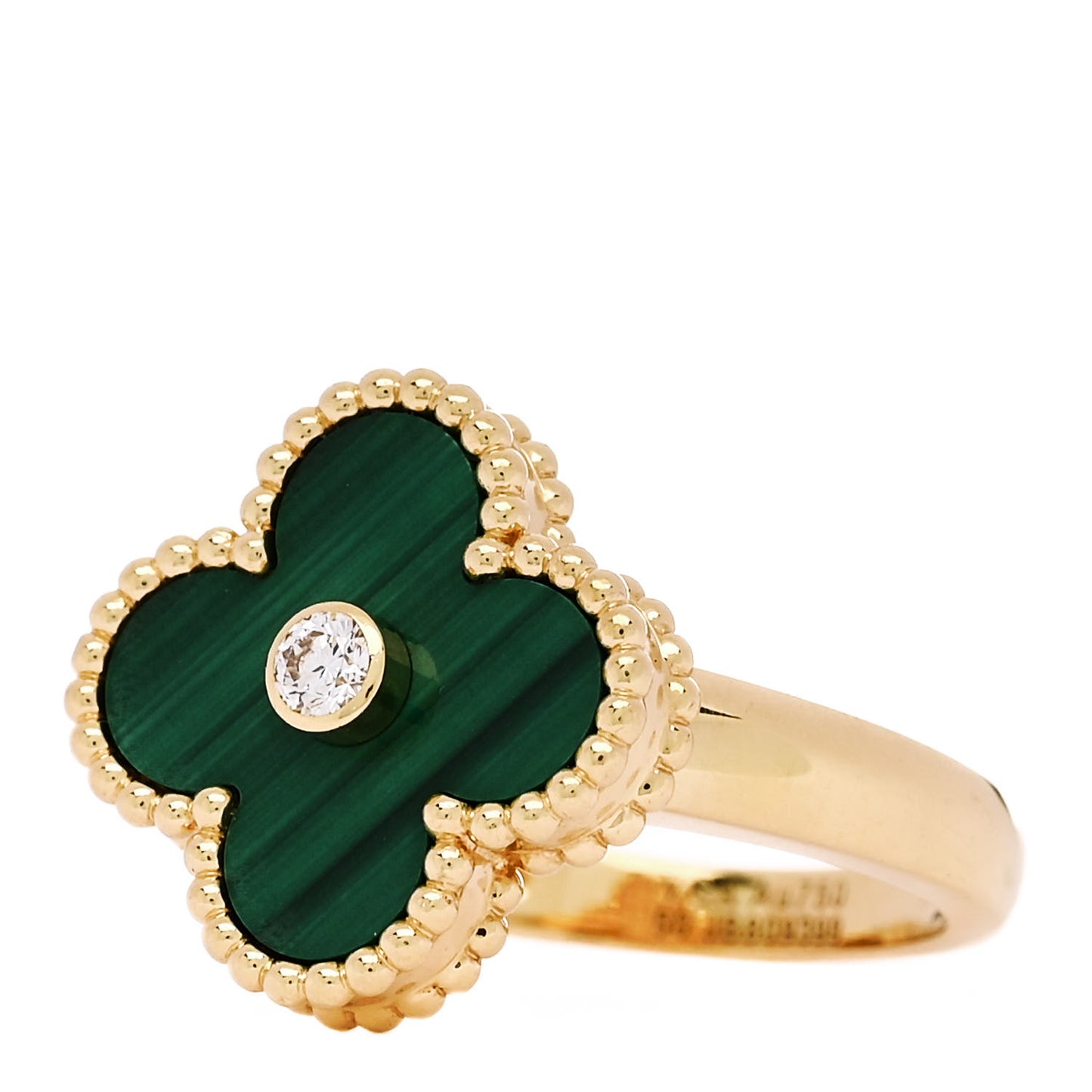18K Yellow Gold Diamond Malachite Vintage Alhambra Ring 50 5.25