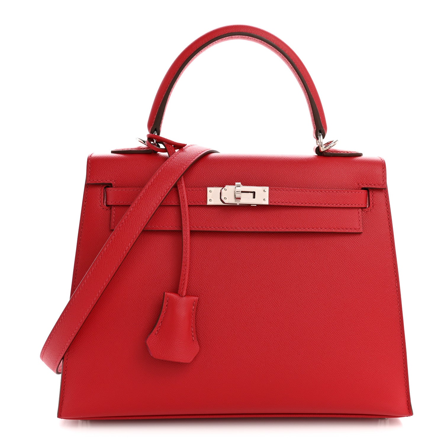Hermes Madame Calfskin Verso Kelly Sellier 25 Rouge Piment Rose Shocking 1 of 10