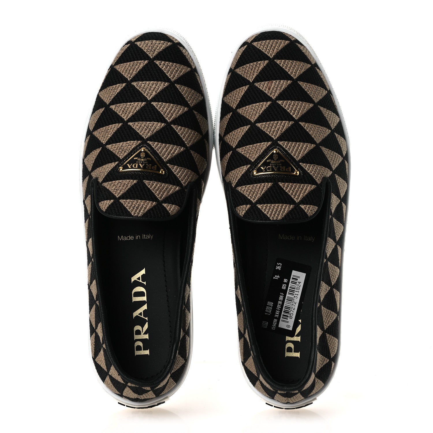 Prada Jacquard Trianglolo Symbole Embroidered Metal Triangle Logo Slip On Sneakers 36.5 Corda Black 2 of 11