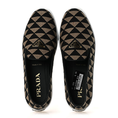 Prada Jacquard Trianglolo Symbole Embroidered Metal Triangle Logo Slip On Sneakers 36.5 Corda Black 2 of 11