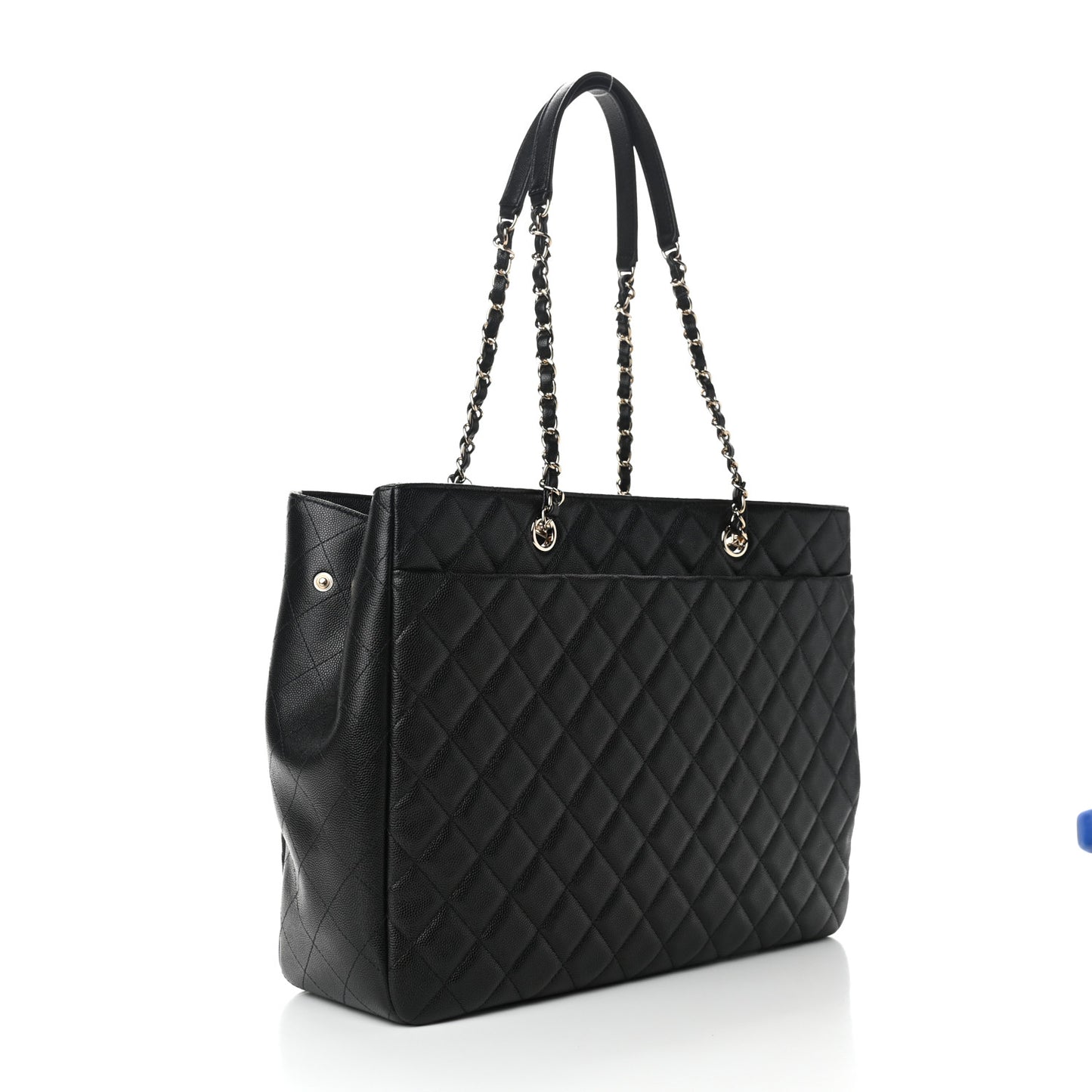 Caviar Quilted Large Shopping Tote Black