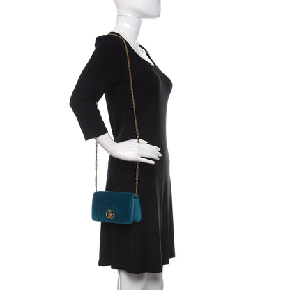 Gucci Velvet Matelasse GG Marmont Mini Bag Pavone Cyan 2 of 9