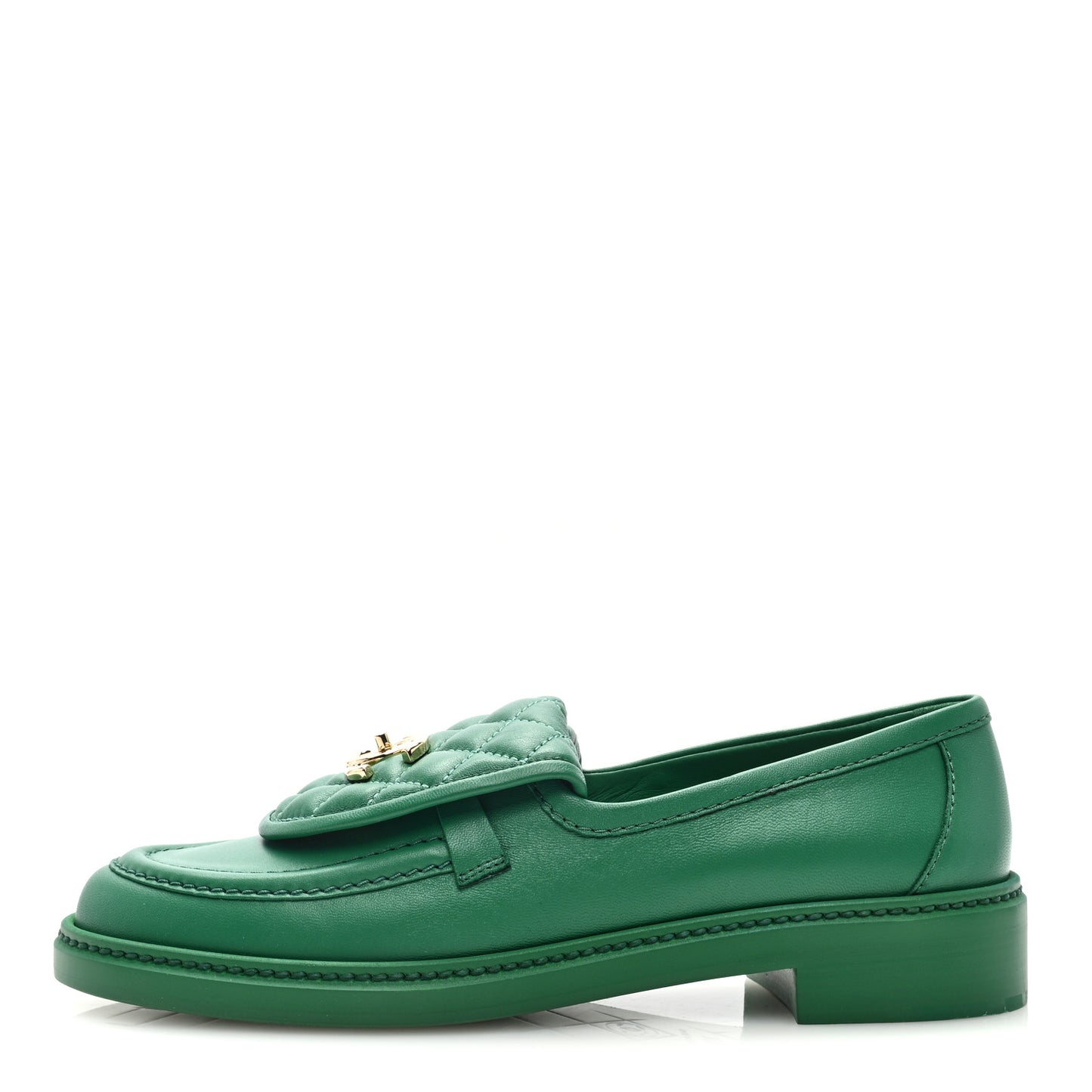 Lambskin Quilted CC Turnlock Loafers 39.5 Green