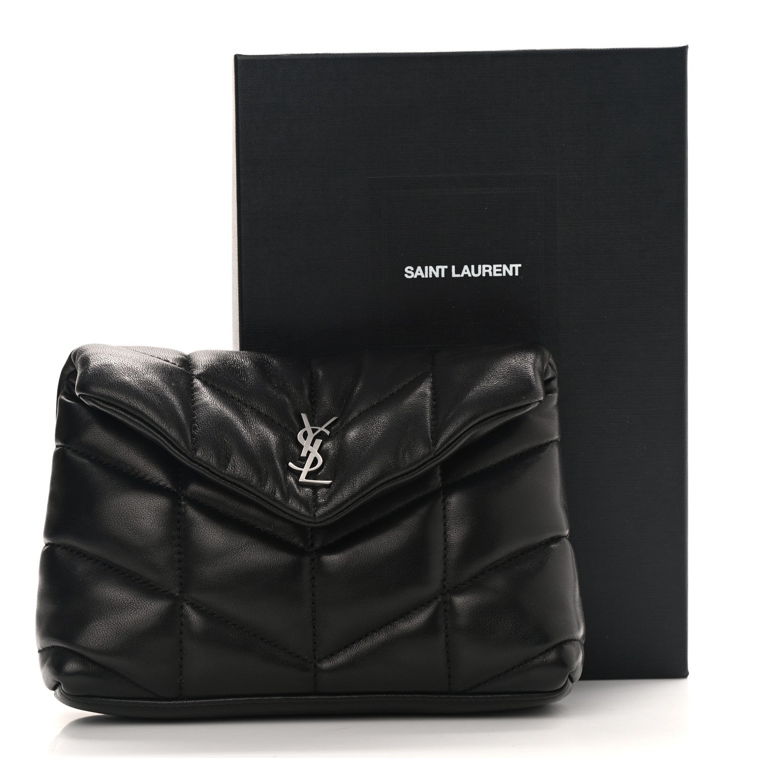 Saint Laurent Lambskin Monogram Loulou Puffer Pouch Clutch Black 9 of 9
