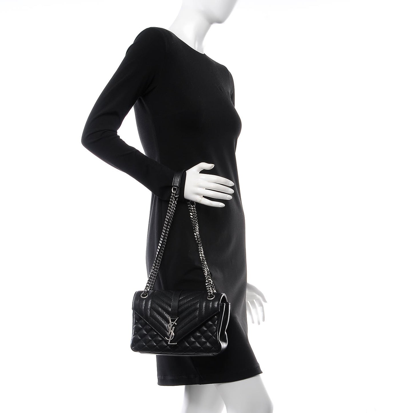 Sheepskin Tri-Quilt Monogram Medium College Bag Black
