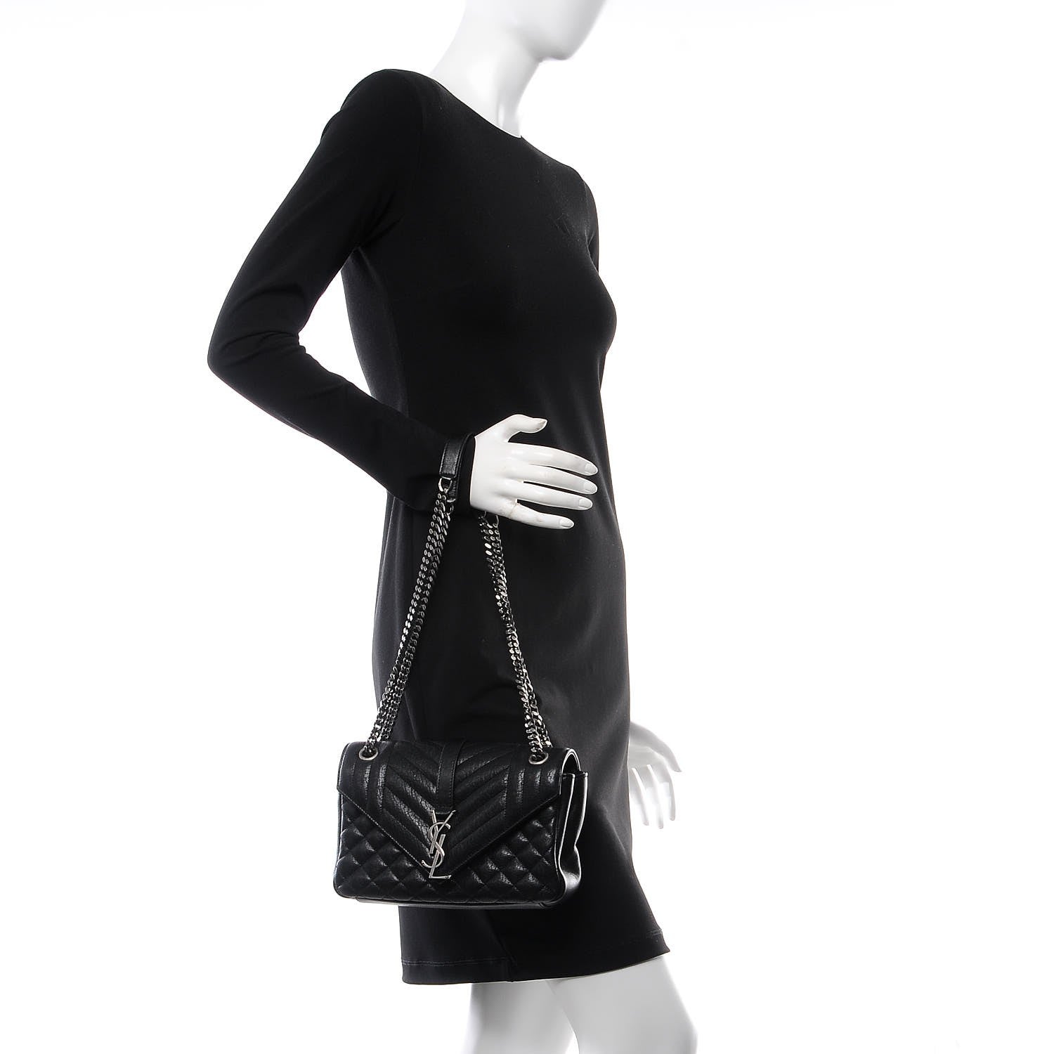 Saint Laurent Sheepskin Tri-Quilt Monogram Medium College Bag Black 2 of 7