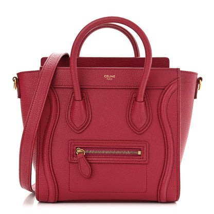 Celine Drummed Calfskin Nano Luggage Rasberry 1 of 11