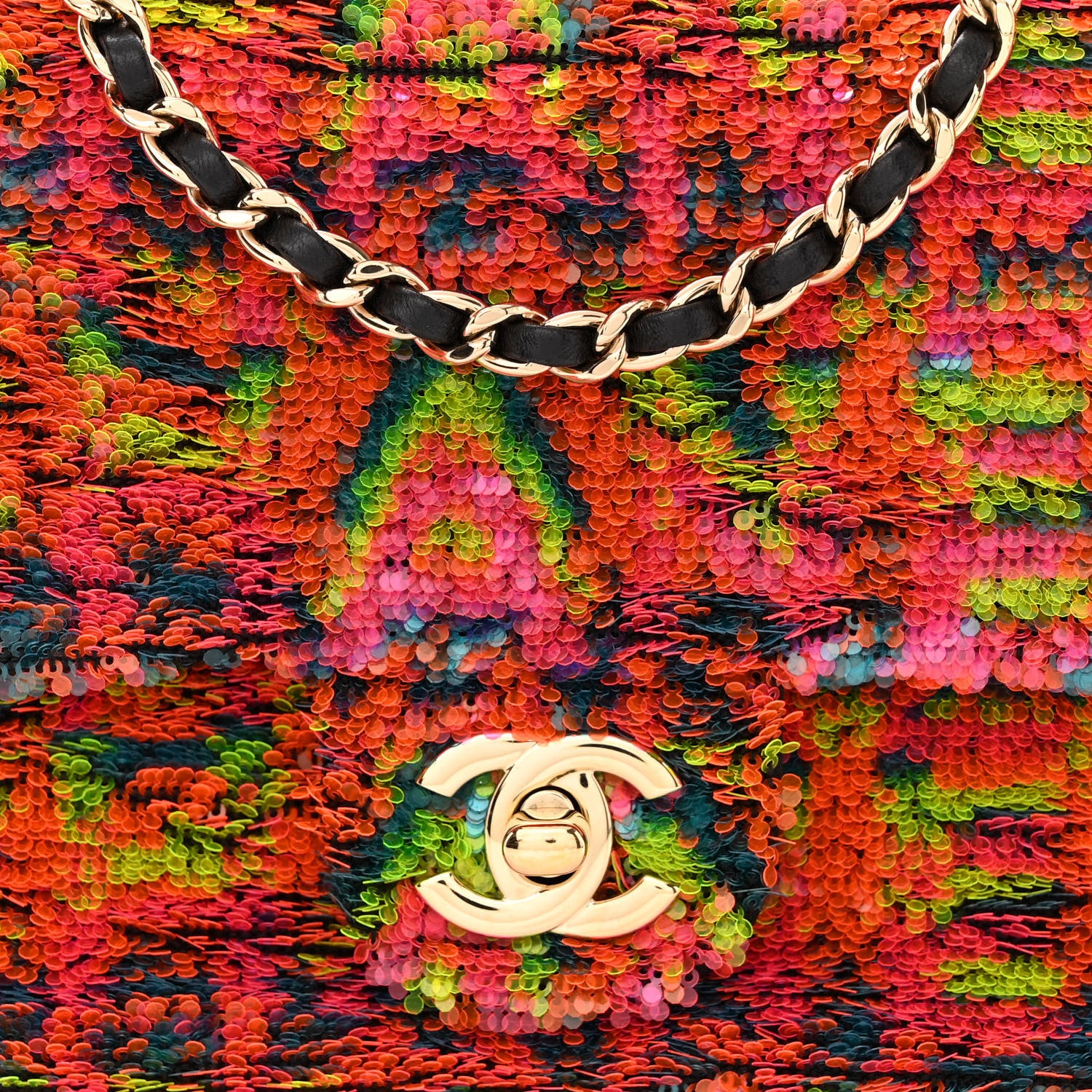 Chanel Sequin Logo Single Flap Orange Turquoise Pink 8 of 10