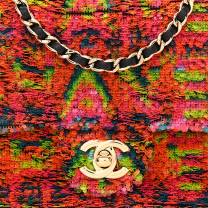 Chanel Sequin Logo Single Flap Orange Turquoise Pink 8 of 10