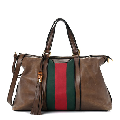 Gucci Calfskin Web Medium Rania Top Handle Bag Grey Field 1 of 46