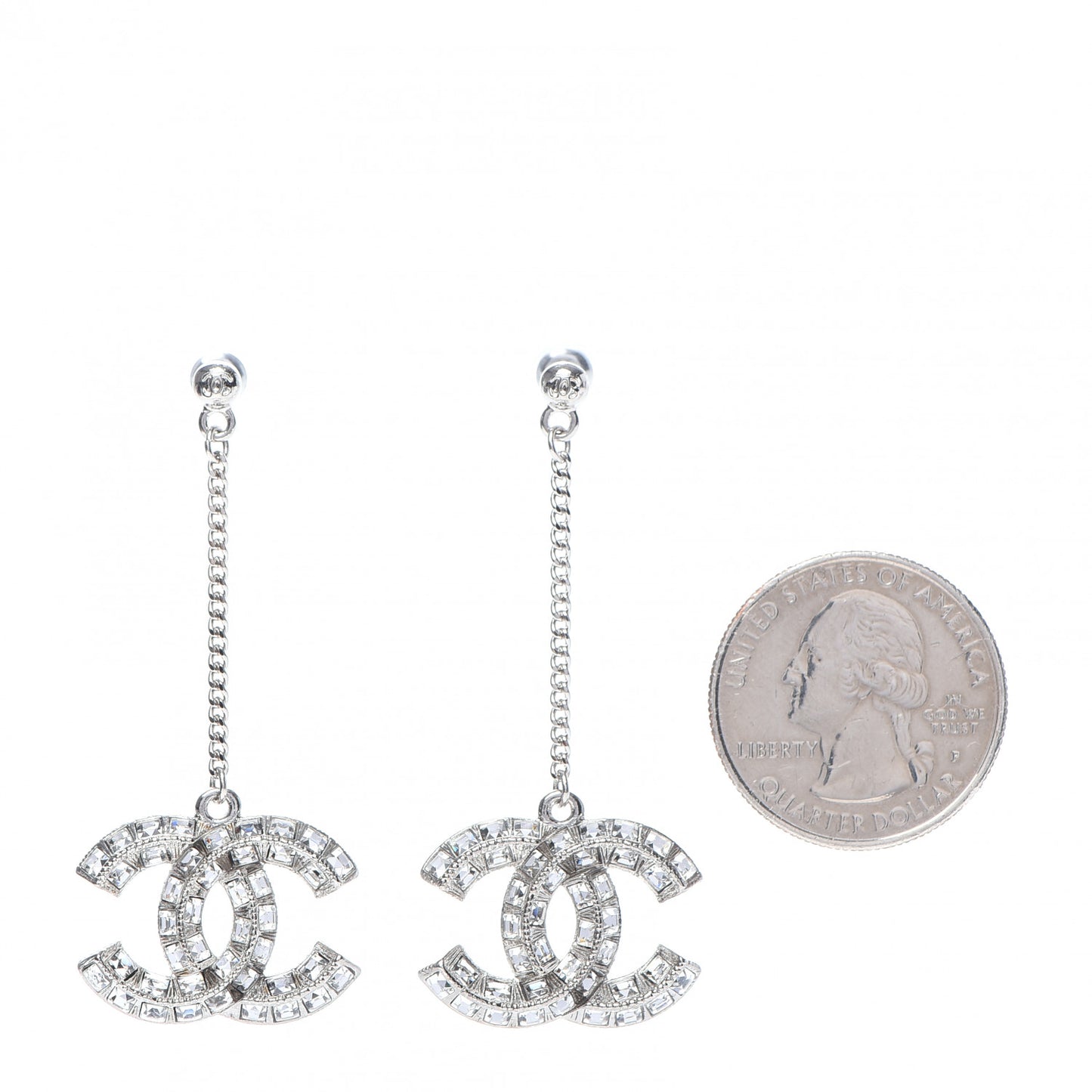 Baguette Crystal CC Drop Earrings Silver