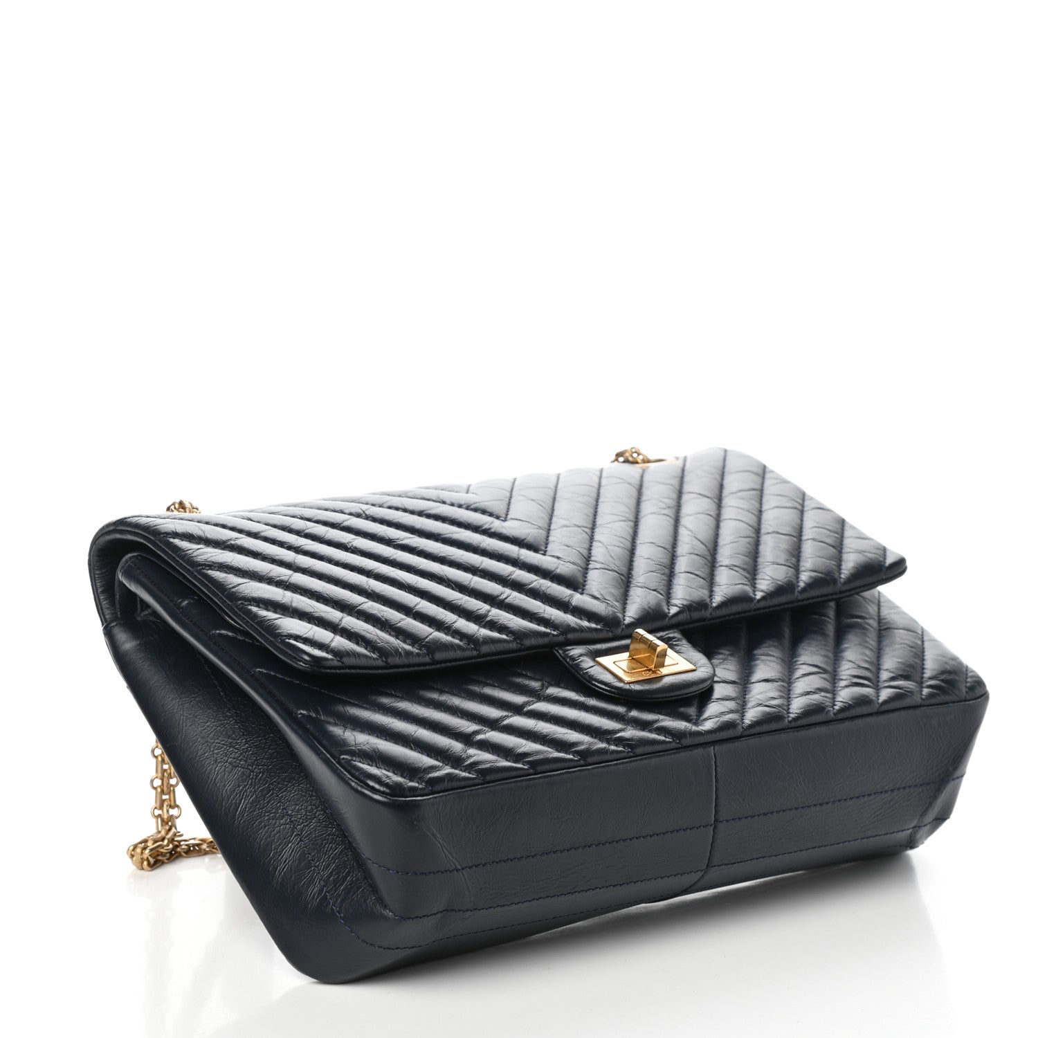 Chanel Aged Calfskin Chevron Quilted 2.55 Reissue 226 Flap Navy Blue 4 of 10