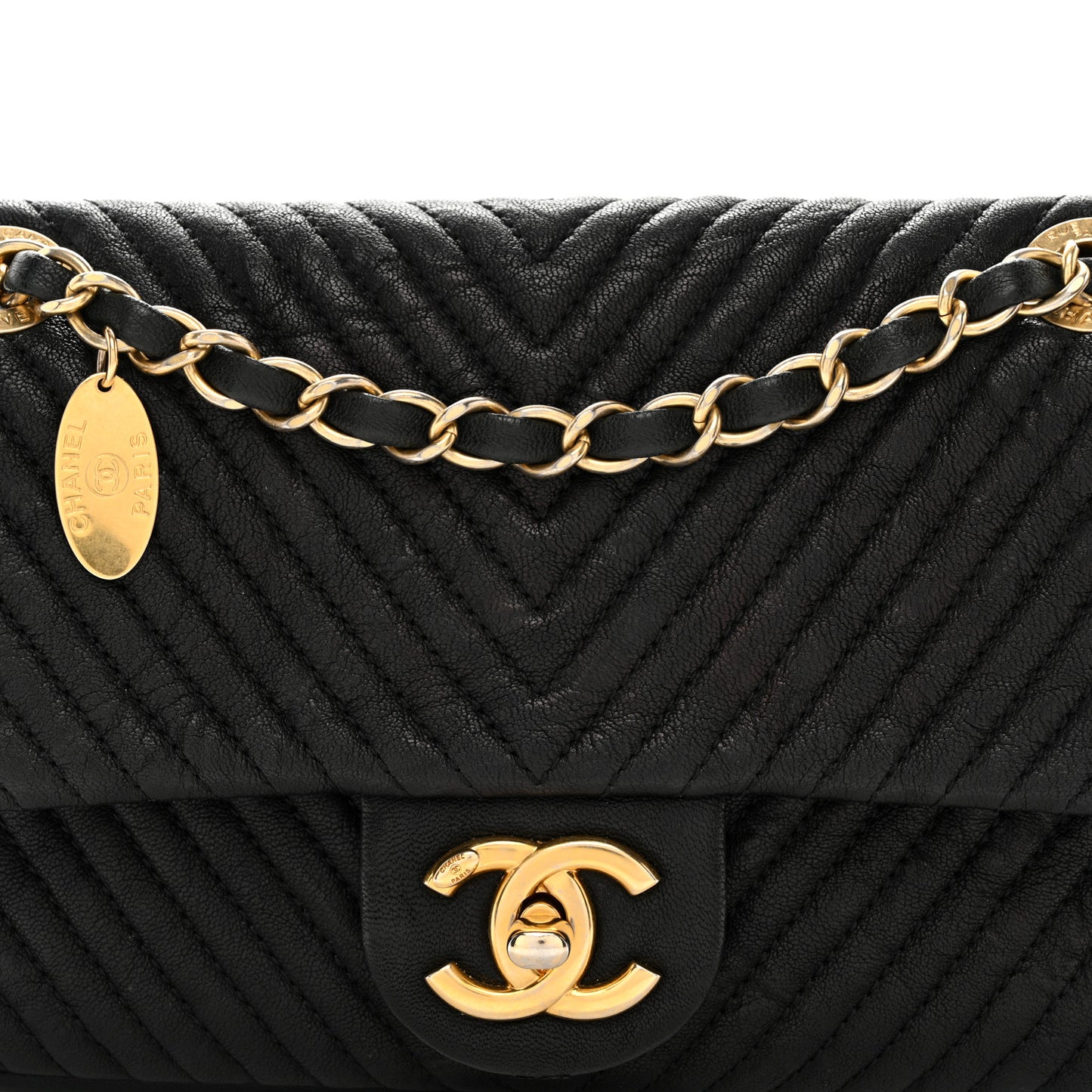 Calfskin Surpique Chevron Flap Black